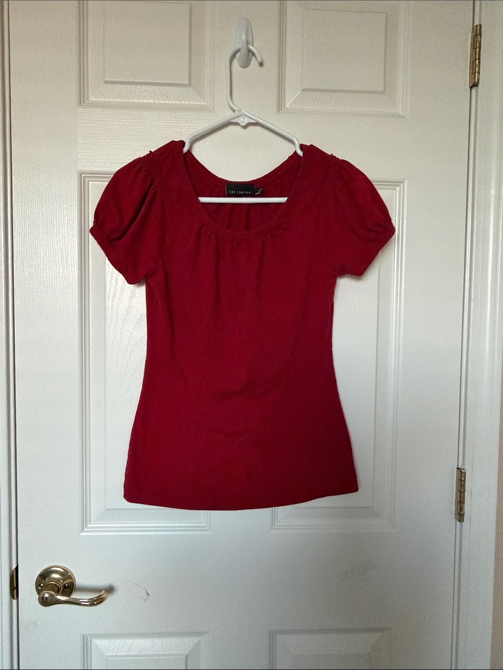 The Limited Red Scoop Neck Short Sleeve Top with Puff Sleeves